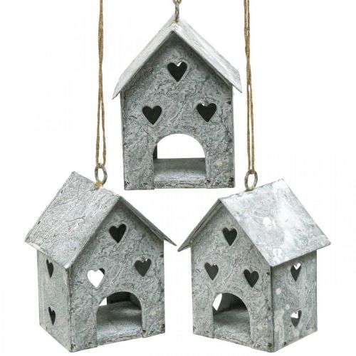 Pendentif de Noël maison en métal Shabby Chic H9,5cm 3 pcs