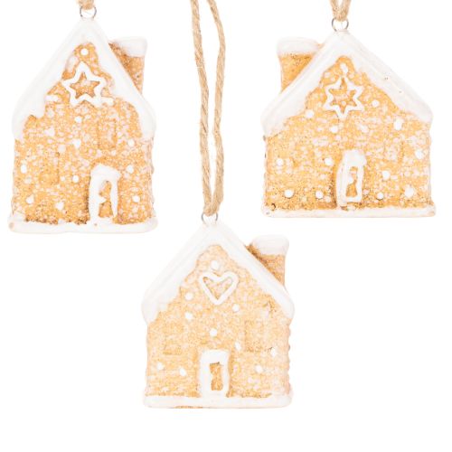 Maison en pain d'épice en céramique à suspendre, décoration d'hiver et de Noël, 6 cm, lot de 3 | Floristik24.fr
