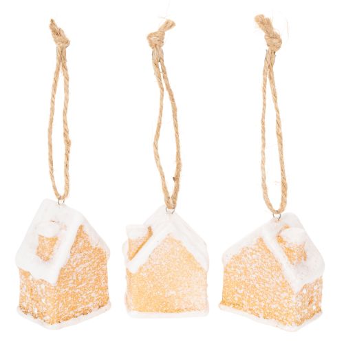 Maison en pain d'épice en céramique à suspendre, décoration d'hiver et de Noël, 6 cm, lot de 3 | Floristik24.fr