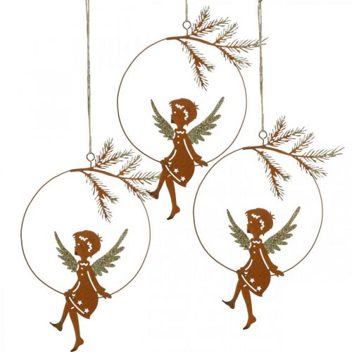 Floristik24 Anneau décoratif ange métal rouille décoration de Noël 23,5x16,5cm 3 pcs