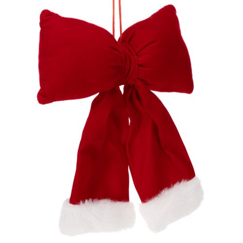 Décoration Noël Flanelle Rouge 25 cm avec Bord en Fourrure Blanche