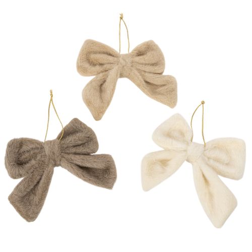 Lot de 3 nœuds décoratifs en peluche avec attache, 16 cm, beige, crème et brun, pour décoration intérieure acheter | Floristik24.fr