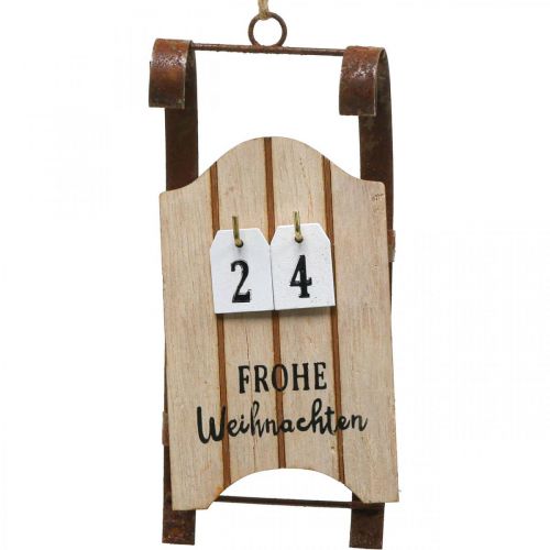 Article Calendrier de l&#39;avent traîneau décoratif en bois rouille L14.5cm 2pcs