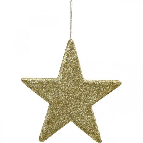 Article Décoration de Noël pendentif étoile paillettes dorées 30cm 2pcs