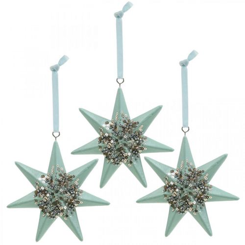 Floristik24 Pendentif de Noël déco étoile à suspendre Menthe 4pcs