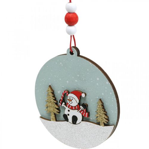 Article Pendentif de Noël rond décoration en bois à suspendre Ø8.5cm 6pcs