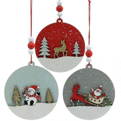 Pendentif de Noël rond décoration en bois à suspendre Ø8.5cm 6pcs