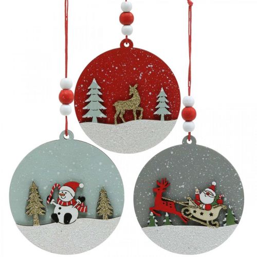 Floristik24 Pendentif de Noël rond décoration en bois à suspendre Ø8.5cm 6pcs