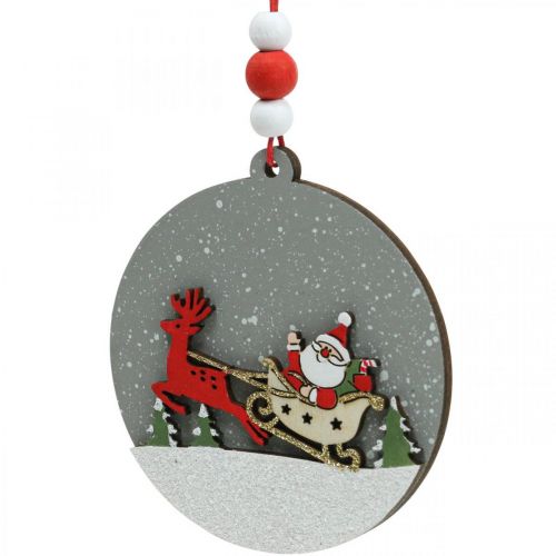 Article Pendentif de Noël rond décoration en bois à suspendre Ø8.5cm 6pcs