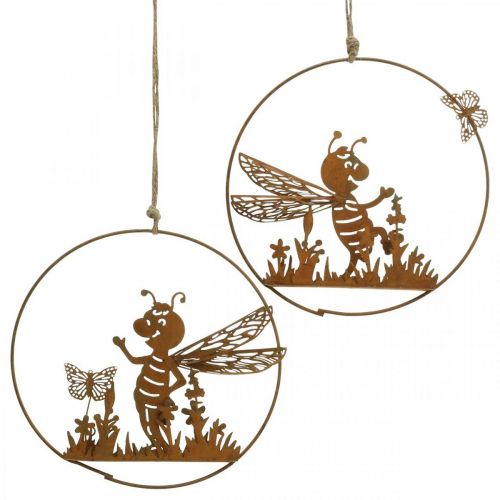 Article Abeille en métal rouille décoration de jardin à suspendre Ø14cm 4pcs