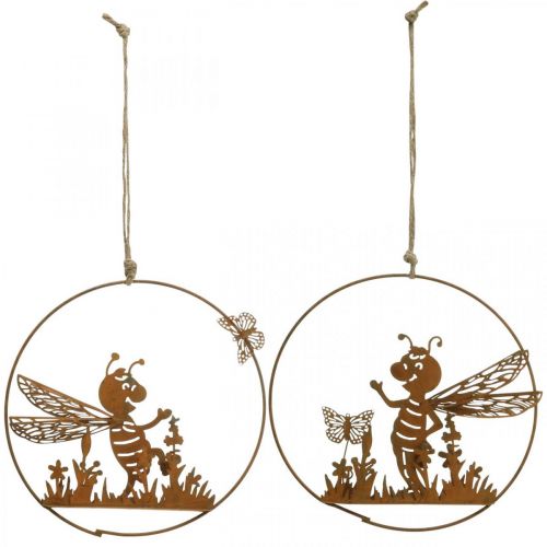 Article Abeille décorative en métal rouille décoration de jardin à suspendre Ø14cm 4 pièces