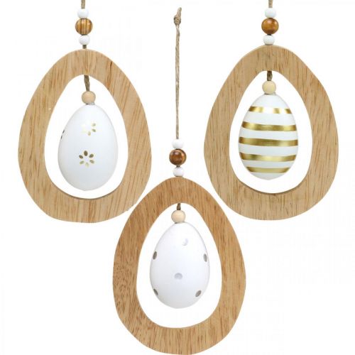 Article Oeuf de Pâques à suspendre avec motifs d&#39;oeufs Décoration de Pâques H12cm 3 pcs