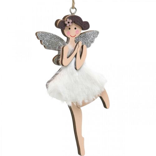 Floristik24 Fées à suspendre, décoration printanière, décoration lutin, pendentif en bois rose, turquoise, blanc H10-11,5cm 9pcs
