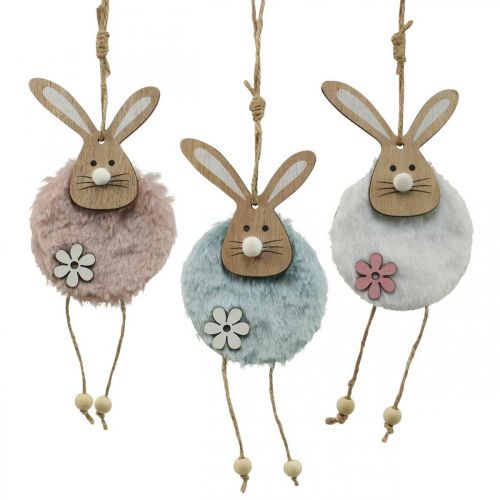 Article Cintre lapin déco cintre Pâques bois peluche 26×7×2cm 6 pièces