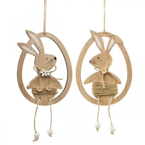 Pendentif décoratif en bois décoration de Pâques lapin dans l&#39;oeuf 9×1.5×23cm 6 pièces