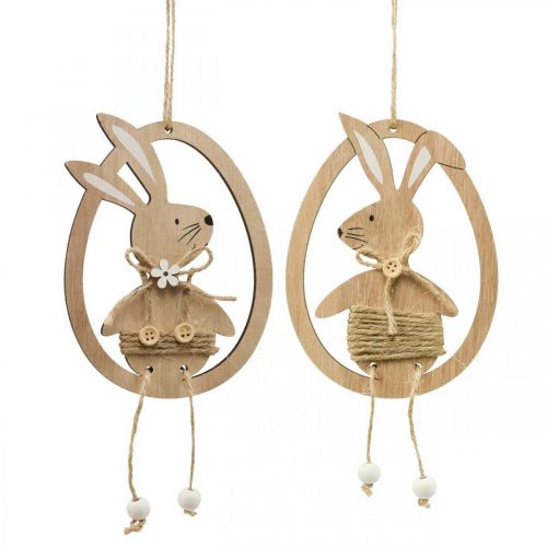 Floristik24 Pendentif décoratif en bois décoration de Pâques lapin dans l&#39;oeuf 9×1.5×23cm 6 pièces