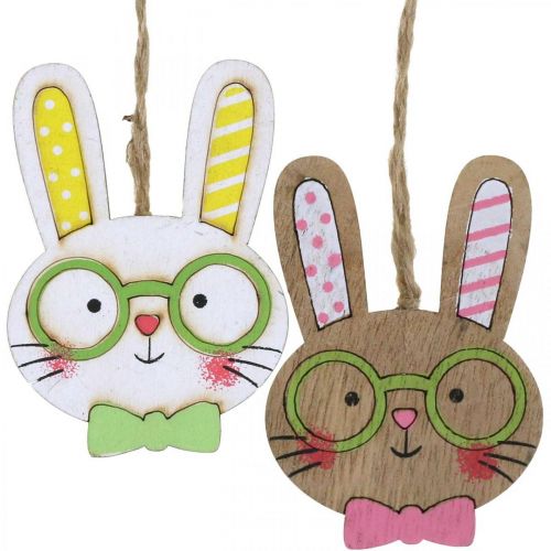 Article Décoration de lapin de Pâques amusante tête de lapin en bois à suspendre 7,5 cm 12 pcs