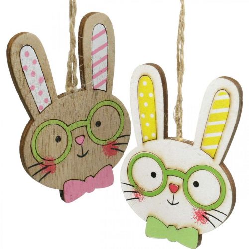 Article Décoration drôle de lapin de Pâques tête de lapin en bois à suspendre 7.5cm 12pcs