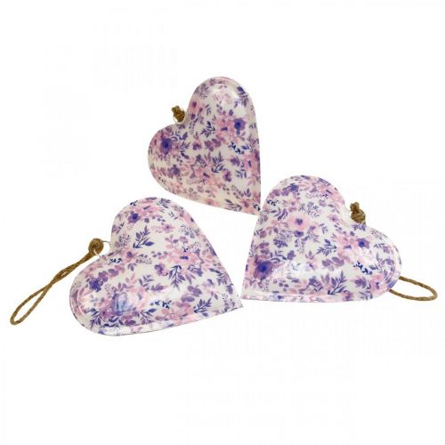 Floristik24 Pendentif déco métal coeur déco fleurs 16x16x2.5cm 3pcs
