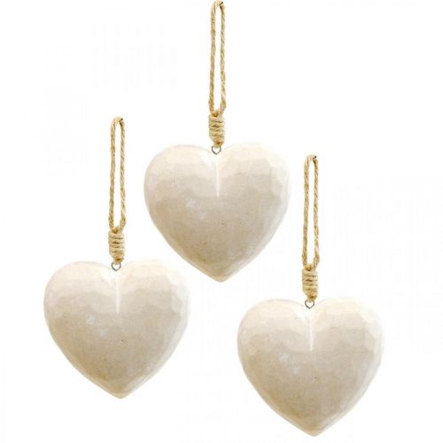 Article Lot de 3 décorations en forme de cœur en bois à suspendre Blanc 12 cm