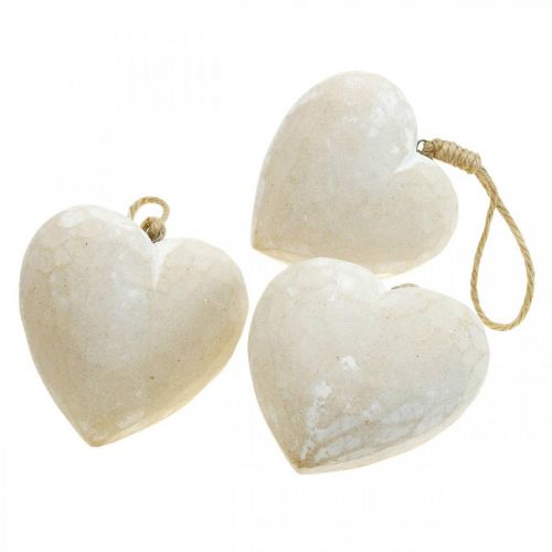 Article Lot de 3 décorations en forme de cœur en bois à suspendre Blanc 12 cm