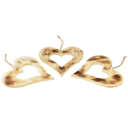 Article Coeurs décoratifs en bois à suspendre coeur brûlé dans le coeur 20cm 3pcs