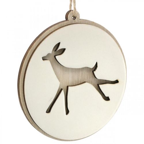 Article Pendentif avec cerf, décoration médaillon, décoration bois, Avent Ø9.5cm 6pcs
