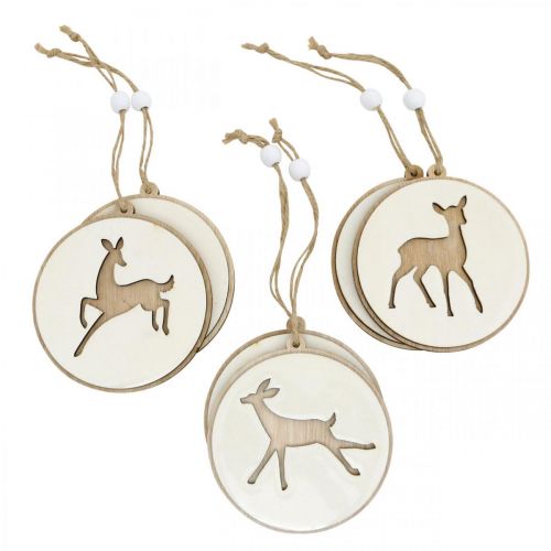 Article Pendentif avec cerf, décoration médaillon, décoration bois, Avent Ø9.5cm 6pcs