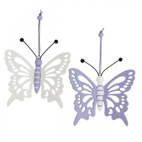 Décoration à suspendre déco papillons bois violet/blanc 12×11cm 4pcs