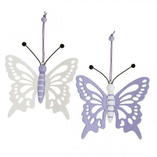 Article Suspension déco papillons bois violet/blanc 12×11cm 4pcs