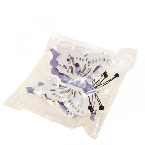 Article Cintre décoratif papillons bois violet/blanc 12×11cm 4 pcs