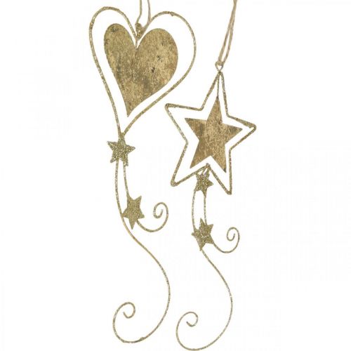 Décoration de Noël pendentif étoile de coeur dorée de Noël 4pcs