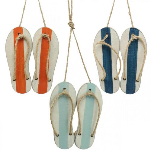 Floristik24 Tongs déco à suspendre décoration maritime orange/bleu H15cm 3pcs