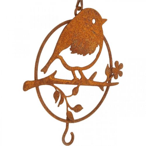 Oiseau en métal à suspendre, mangeoire, oiseau avec crochet patiné 11,5×13cm