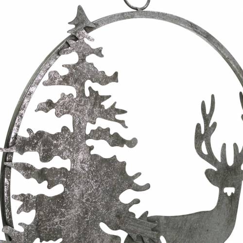 Floristik24 Anneau déco renne et sapin aspect antique argenté Ø30cm A suspendre