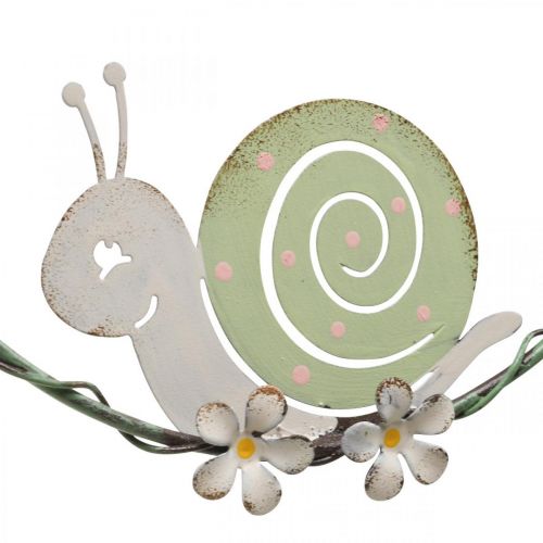 Floristik24 Bague décorative avec escargot, décoration printanière, décoration métal vert/rose Ø14,5cm lot de 2