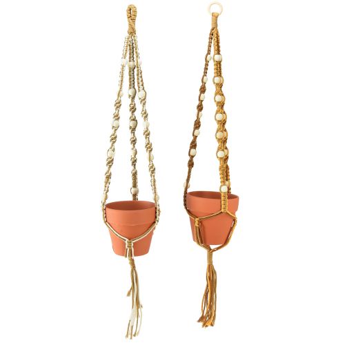 Floristik24 Pot suspendu macramé pot suspendu argile Ø12,5cm H75cm 2pcs