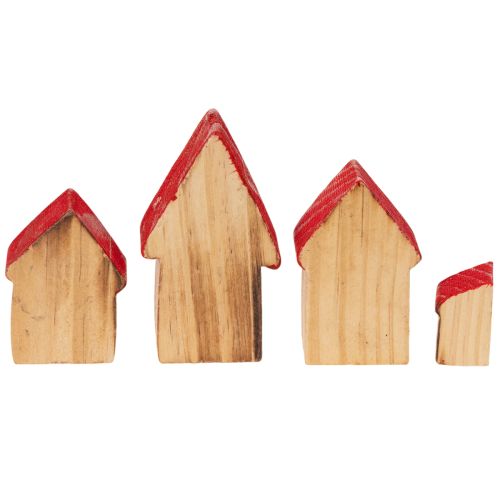 Set de maisons décoratives en bois avec toits rouges et sapins, 12 cm, 6 pièces | Floristik24.fr