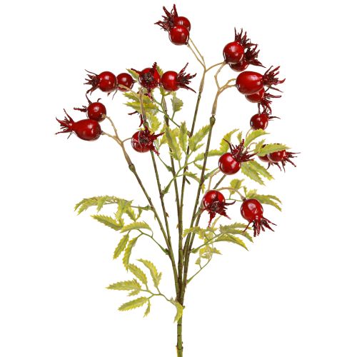 Branches décoratives artificielles d&#39;églantier avec 7 fruits rouge foncé 48cm