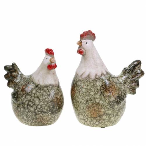 Floristik24 Figurines décoratives poule et coq gris, blanc, rouge 10,2 cm x 7 cm H12,7 cm 2 pièces