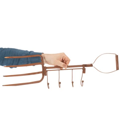 Barre à crochets en métal rouillé, fourche à foin décorative, décoration de jardin, 4 crochets, 62 cm | Floristik24.fr