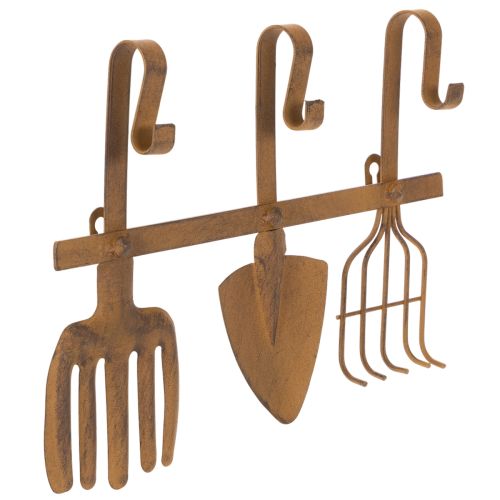 Barre à crochets pour outils de jardin, décorations de jardin, râteau, bêche et houe ; porte-manteau en métal rouillé, L33,5 cm acheter | Floristik24.fr