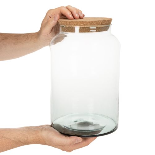 Flacon en verre recyclé avec bouchon en liège, 29 cm, ouverture de 13 cm | Floristik24.fr