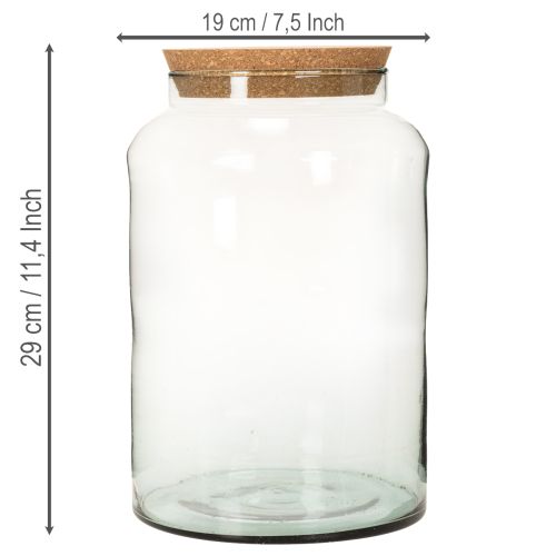 Flacon en verre recyclé avec bouchon en liège, 29 cm, ouverture de 13 cm | Floristik24.fr