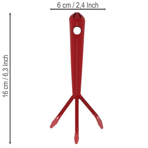 Griffe de jardin en acier rouge à 3 dents, 16 x 6 x 3 cm, pour ameublir la terre | Floristik24.fr