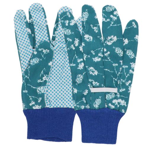 Gants de jardin en coton avec motif floral bleu Taille M