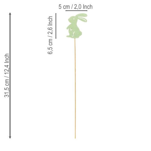 Article Lapins décoratifs sur bâtonnet, 31,5 cm, lot de 16, pour décorer tables et pots de fleurs.