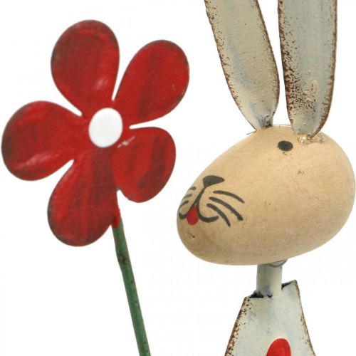 Article Décoration de Pâques, lapin en métal, décoration printanière, lapin de Pâques avec fleur rouge, beige H21cm 2pcs