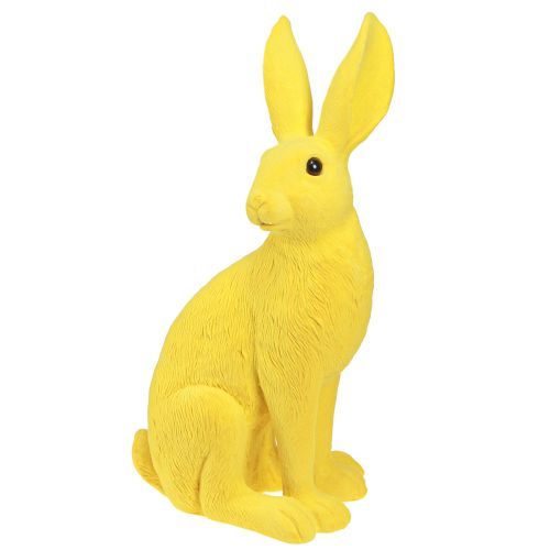 Floristik24 Lapin jaune assis décoration lapin de Pâques floqué 16×13×35cm