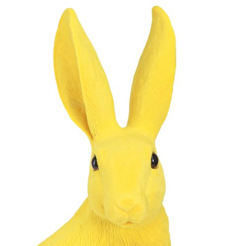 Floristik24 Lapin jaune assis décoration lapin de Pâques floqué 16×13×35cm